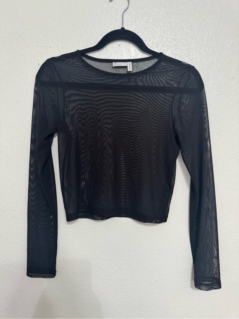 ASOS Black Sheer Long Sleeve Mesh Crop Top Size 4 - Picture 4 of 8